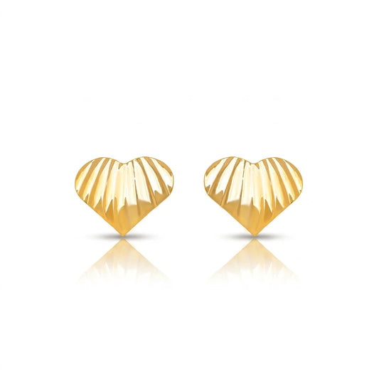 Fluted Heart Shape Stud Earrings - 18K Gold Plated