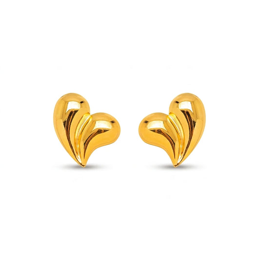 Curved Heart Shape Stud Earrings - 18K Gold Plated