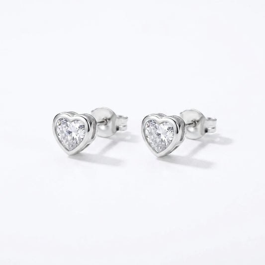 Delicate Heart Zirconia Stud Earrings - White Rhodium Plated