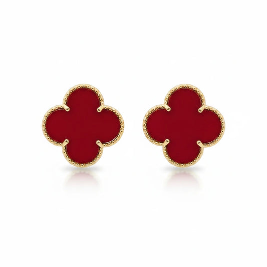 Red Lucky Clover - 18K Gold Plated Earrings