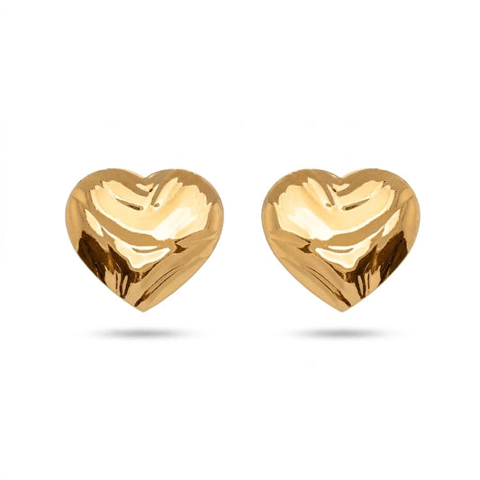 Maxi Organic Texture Heart Shape Stud Earrings - 18K Gold Plated
