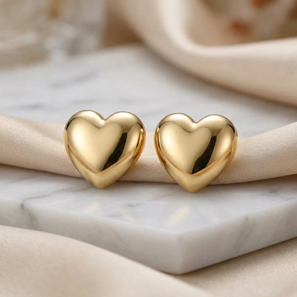 Polished Heart Stud Earrings - 18K Gold Plated