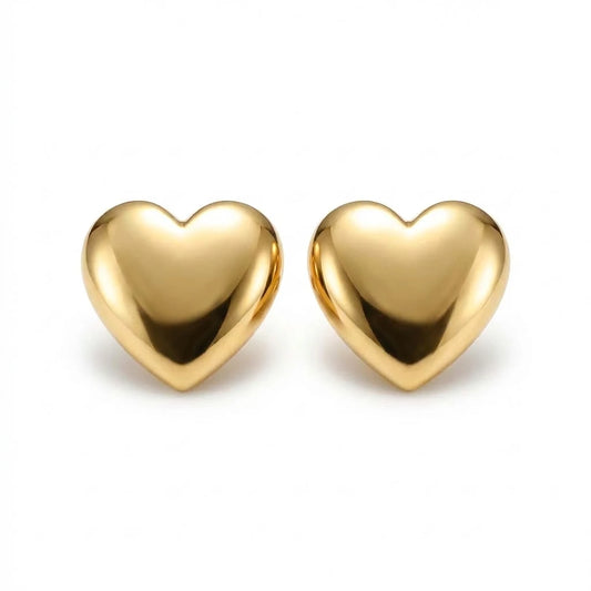 Polished Heart Stud Earrings - 18K Gold Plated