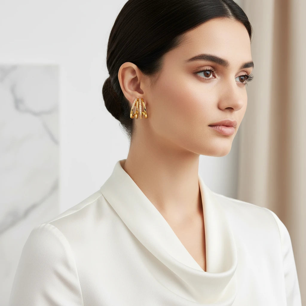 Ear Jacket Studded Zirconia Earrings - 18K Gold Plated