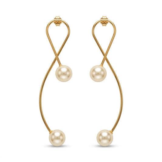 Double Pearl Open Hoop Earrings - 18K Gold Plated