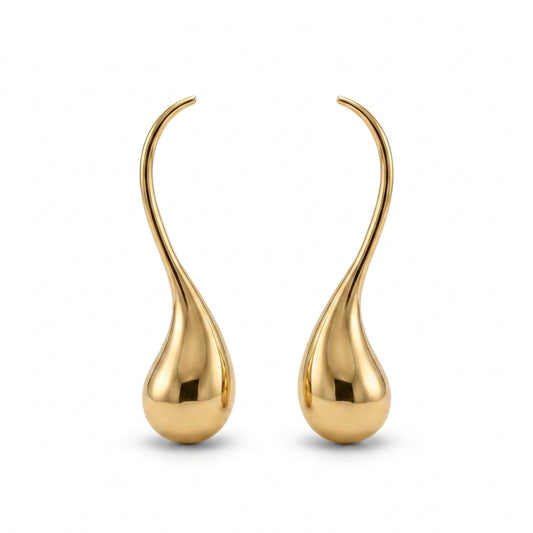 Curved Stem Teardrop Earrings - 18K Gold Plated