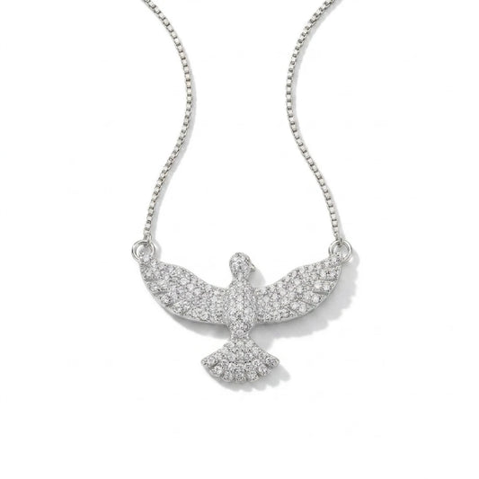 Studded Zirconia Holy Spirit - White Rhodium Plated Necklace