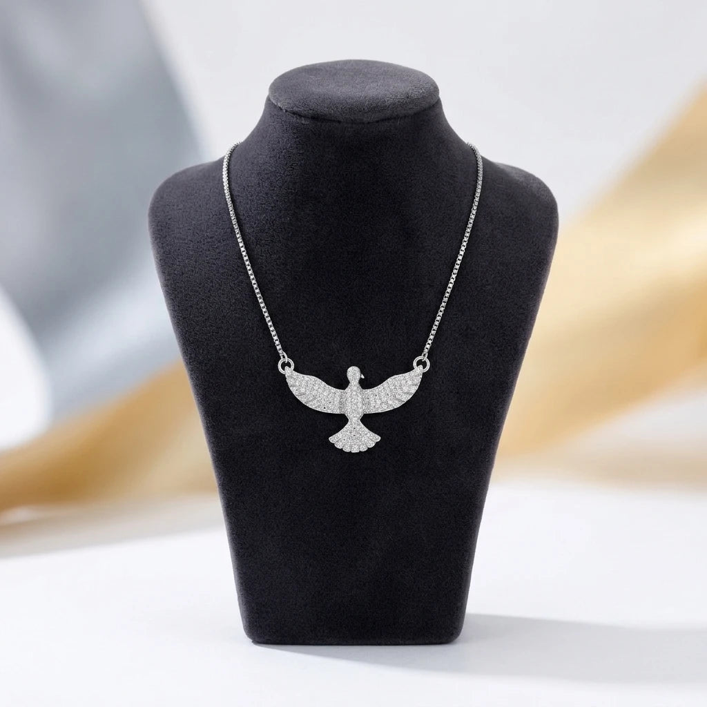 Studded Zirconia Holy Spirit - White Rhodium Plated Necklace