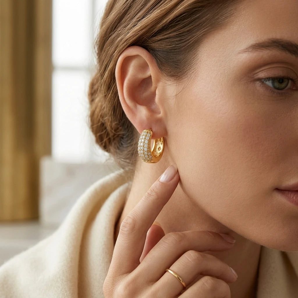 Studded Zirconia Hoops Earrings - 18K Gold Plated