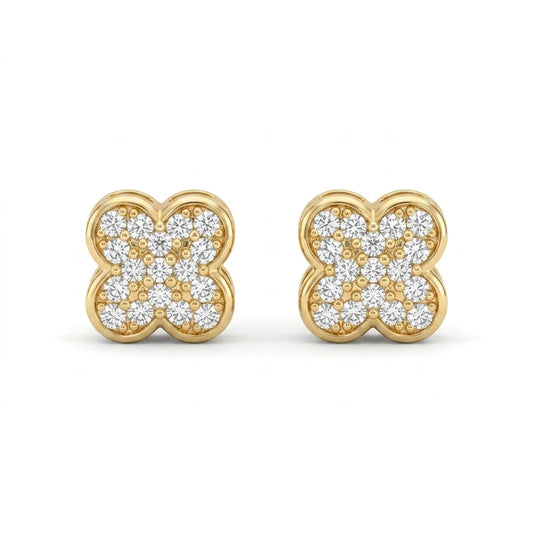 Clover Studded Zirconia Stud Earrings - 18K Gold Plated