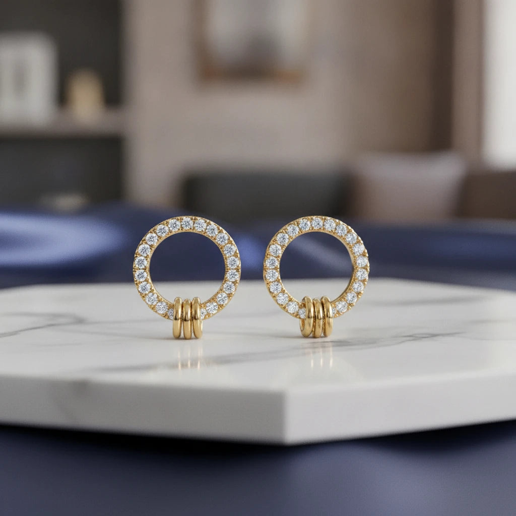 Twisted Circle Stud Earrings - 18K Gold Plated