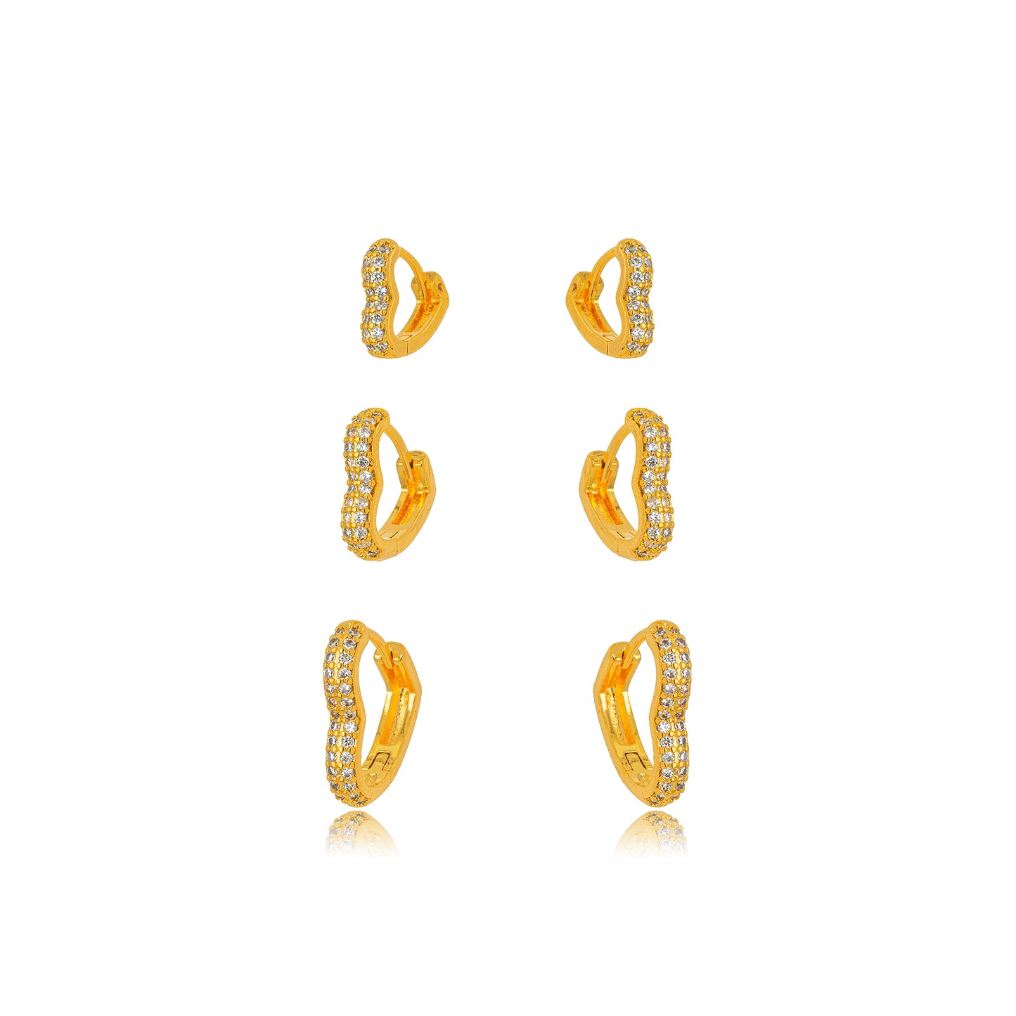 18K Gold Plated Trio Heart Studded Zirconia Earrings