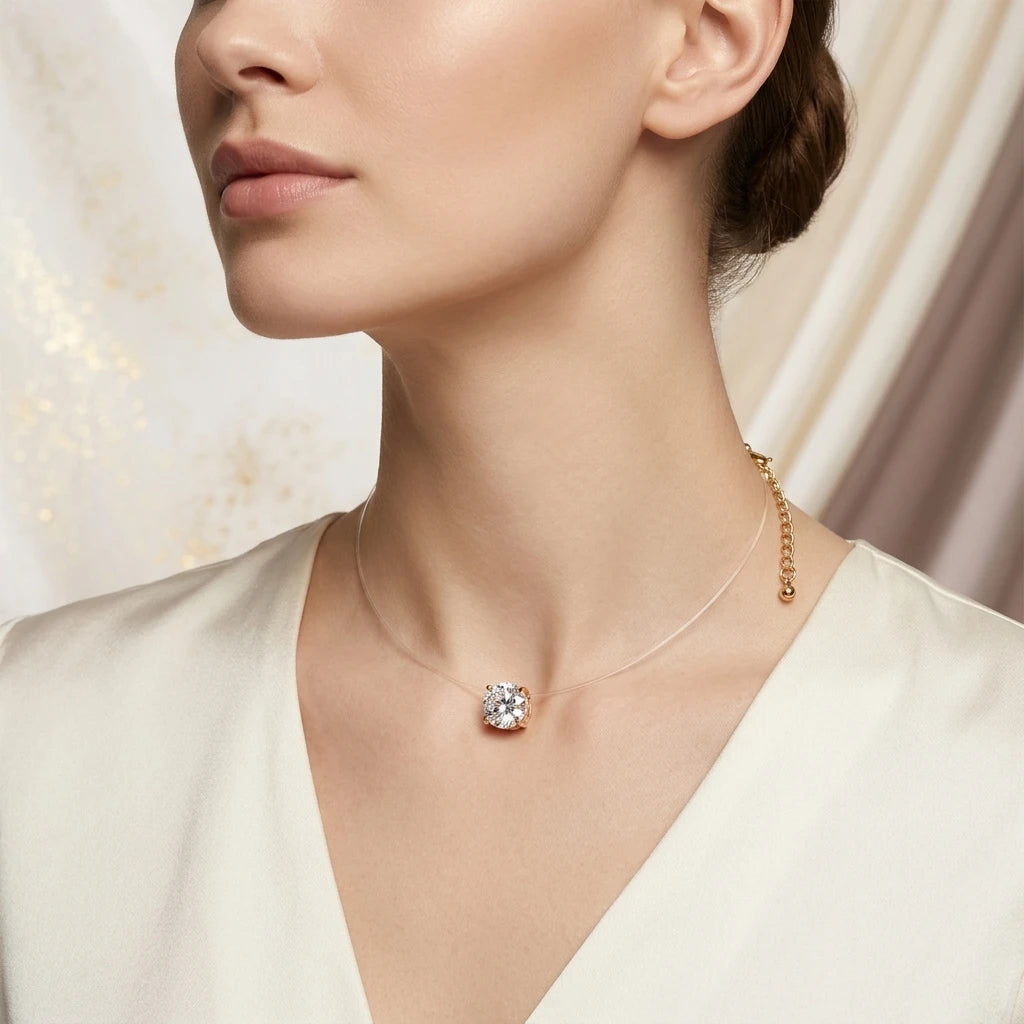 Round Cubic Zirconia in Nylon Necklace - 18K Gold Plated