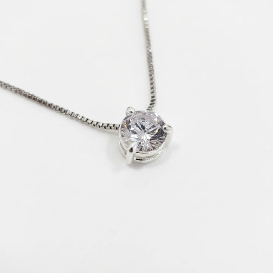 Round Cubic Zirconia Necklace - White Rhodium Plated