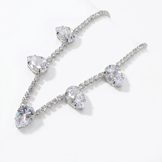 White Rhodium Plated Tennis 5 Zirconia Drops Necklace