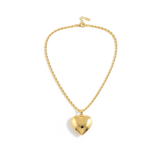 Reliquary Heart in Rope Chain Necklace - 18K Gold Plated