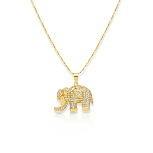 Studded Elephant Pendant Necklace - 18K Gold Plated