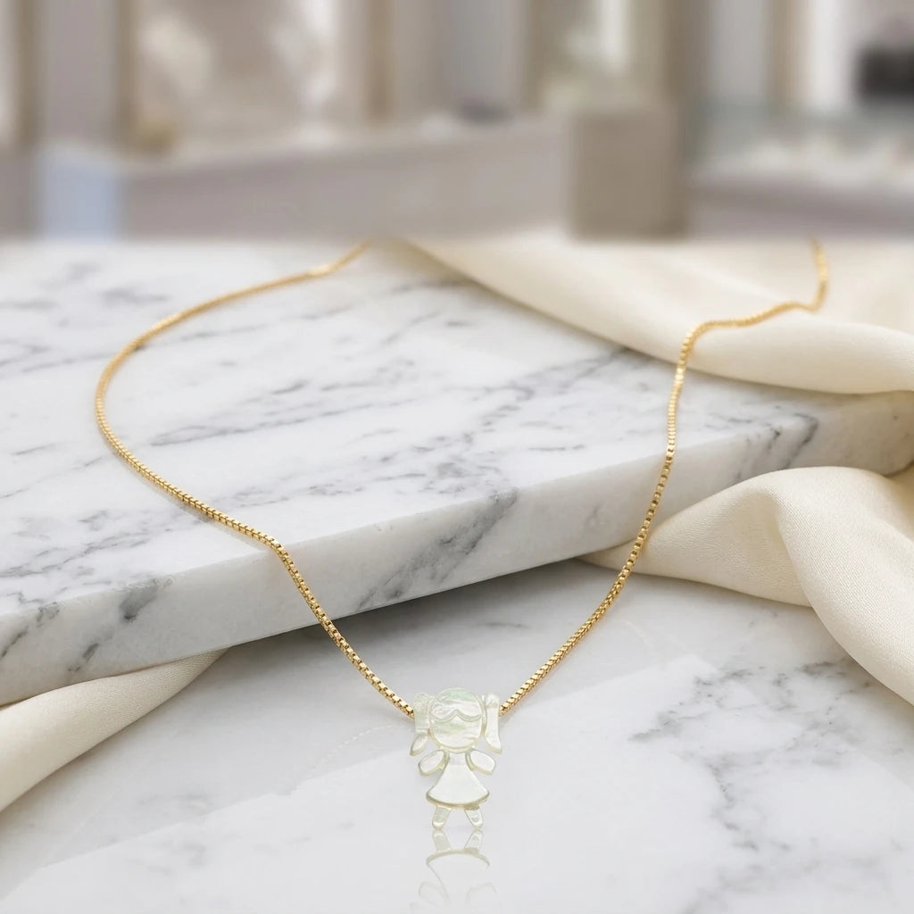 Mother Pearl Girl Necklace - 18K Gold Plated