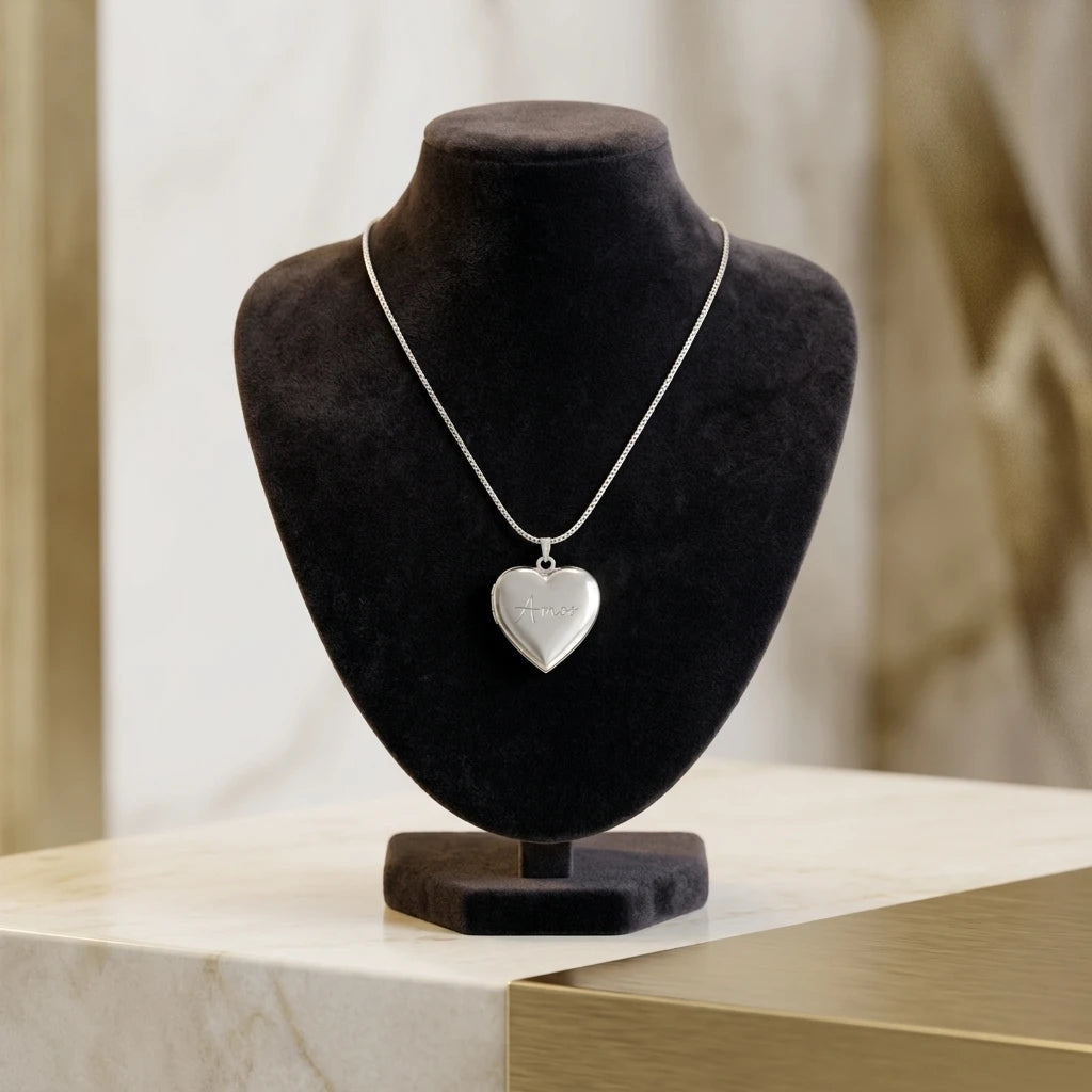 Reliquary Heart Pendant Necklace - White Rhodium Plated