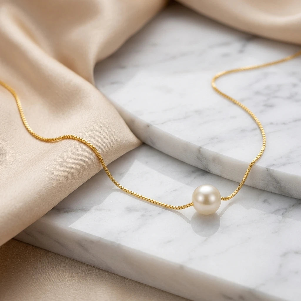 Pearl in Chain Necklace - 18K Gold Plated