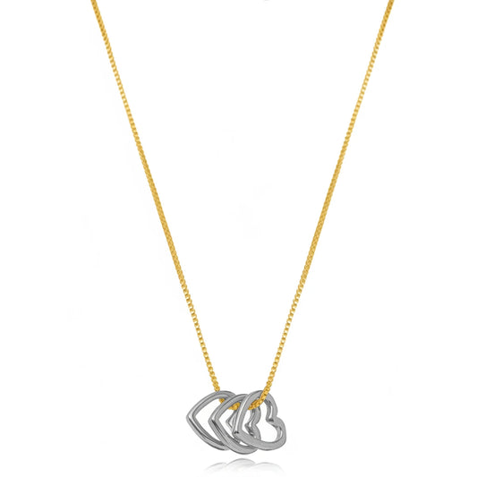 Three Heart Bi Color Necklace - 18K Gold Plated