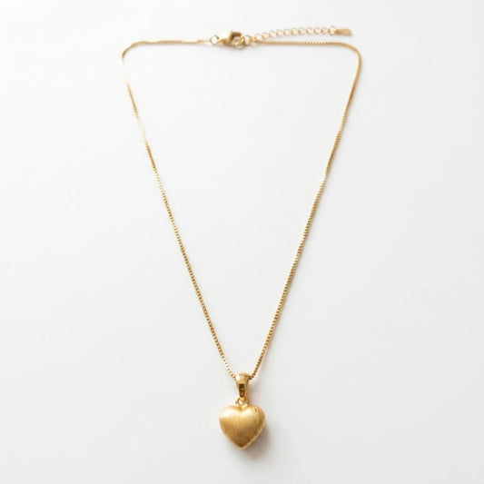 Small Brushed Heart Pendant Necklace -18K Gold Plated
