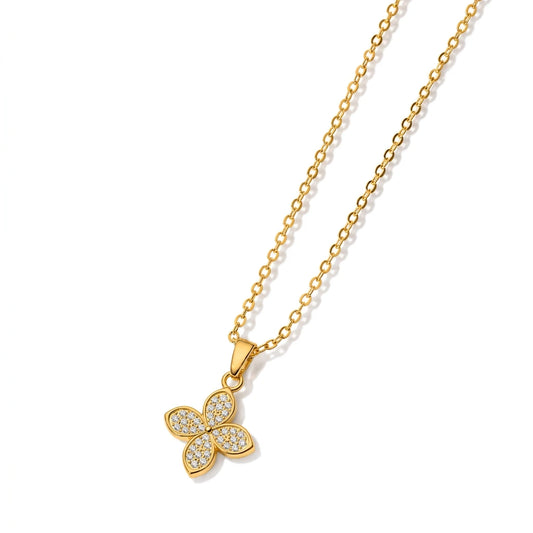 Studded Zirconia Clover Necklace -18K Gold Plated