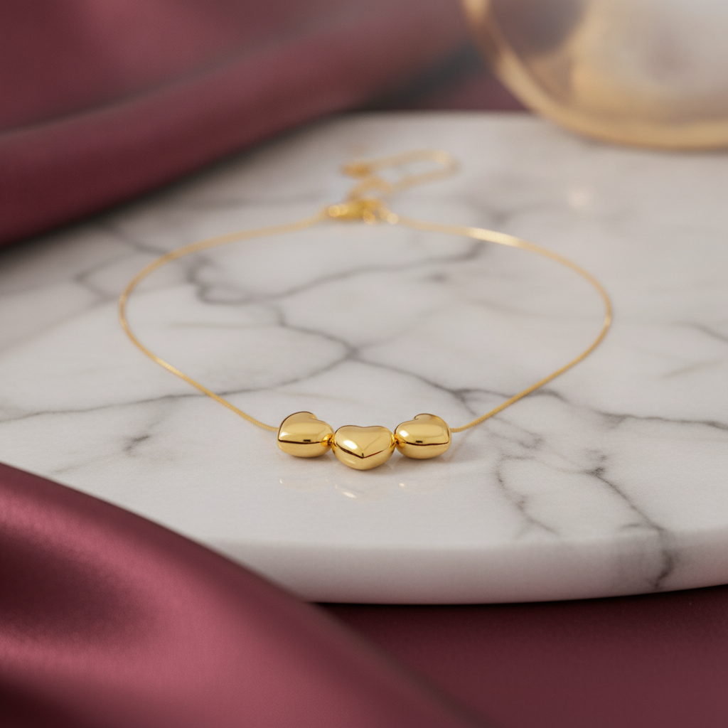 Three Heart Necklace - 18K Gold Plated