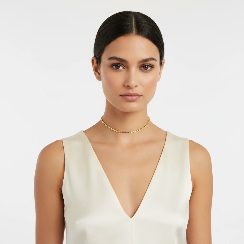 Flat Dot Chain Choker Necklace, 45cm – 18K Gold Plated