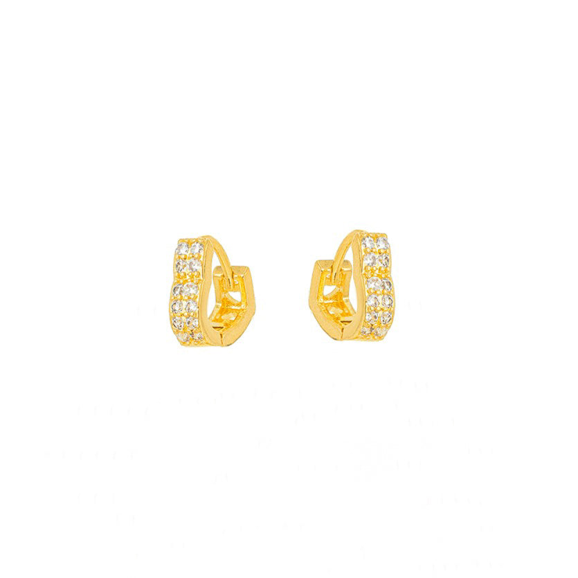 18K Gold Plated Thick Small Heart Studded Zirconia Earrings