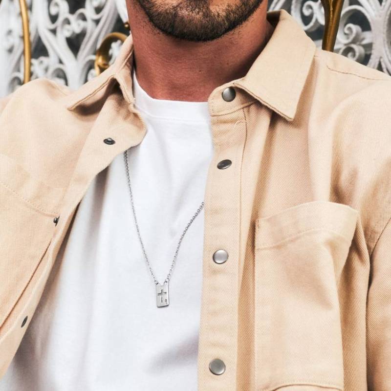 Men's Silver Stainless Steel Scapular Necklace