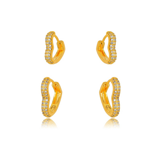 Duo Heart Studded Zirconia Earrings -18K Gold Plated