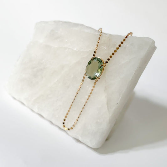 18K Gold Plated Oval Green Amethyst 13x18mm Necklace