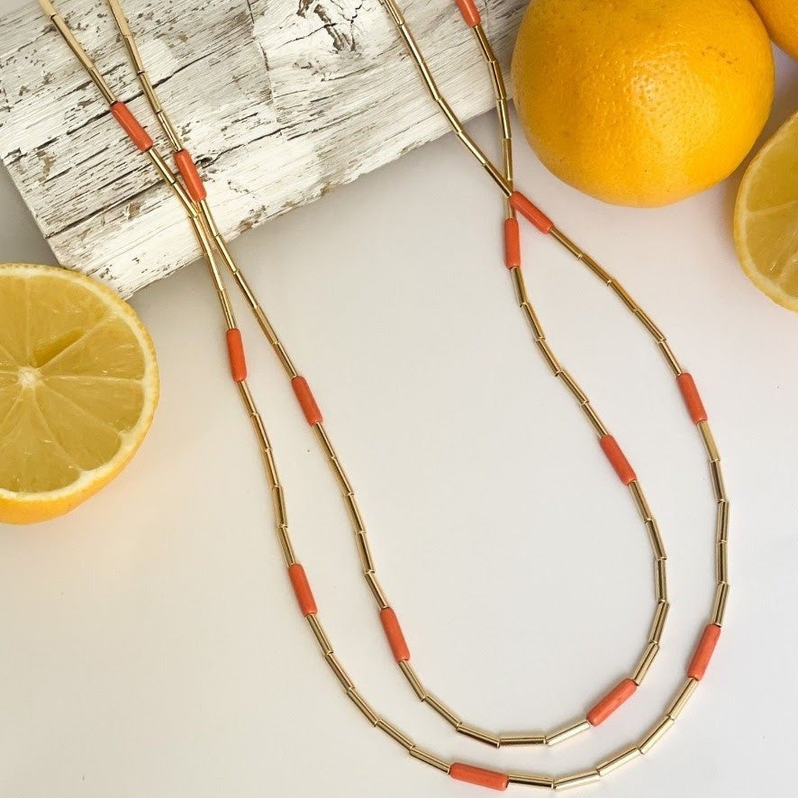 18K Gold Plated Thin Orange Tubes Necklace