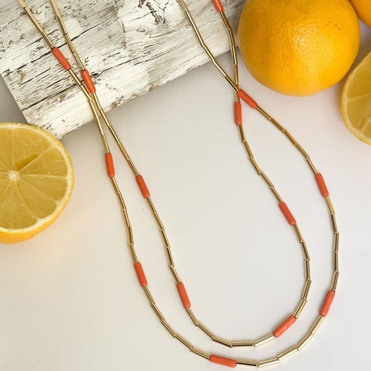 18K Gold Plated Thin Orange Tubes Necklace