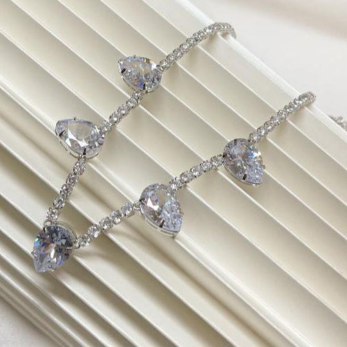 White Rhodium Plated Tennis 5 Zirconia Drops Necklace