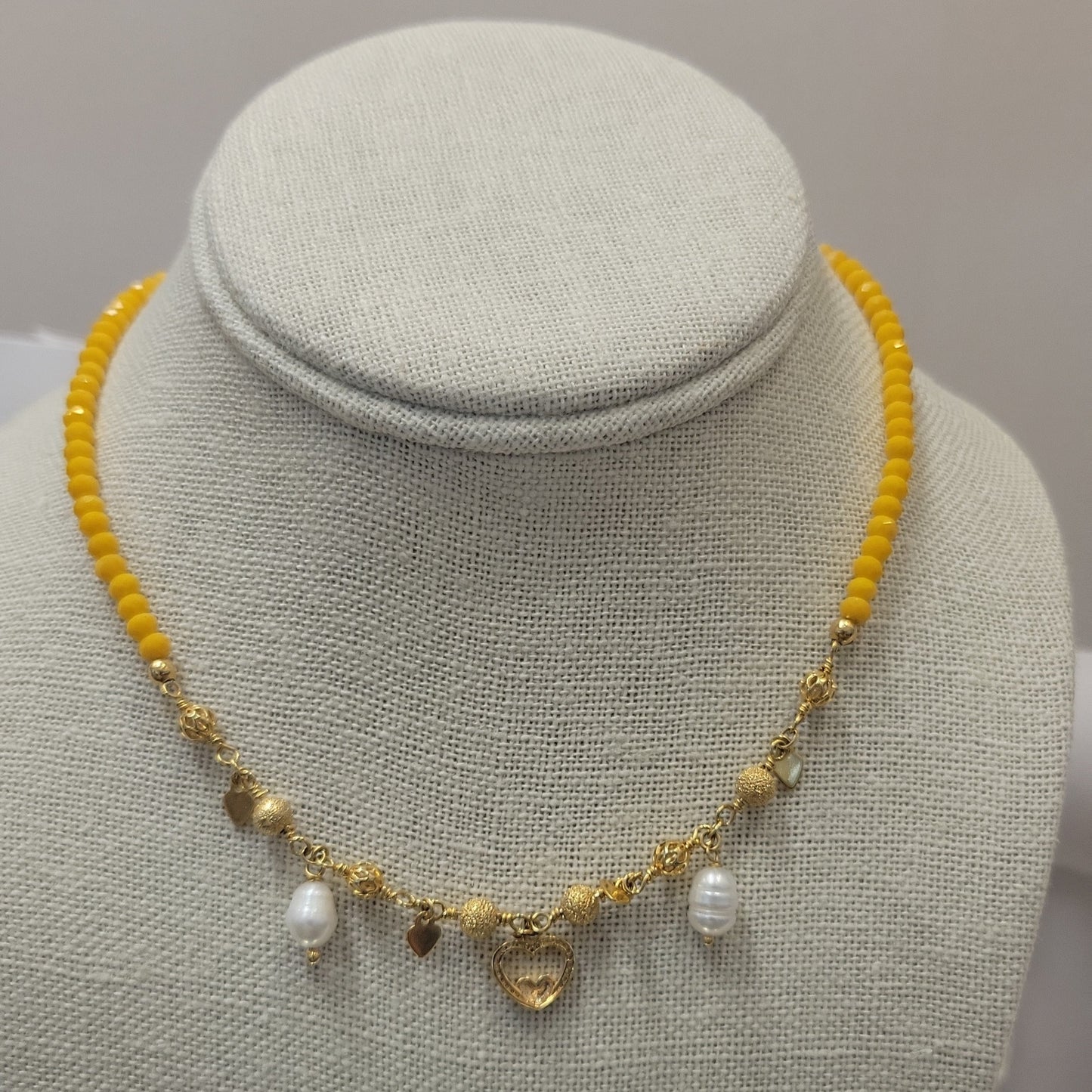 18K Gold Plated and Studded Zirconia Heart Pearls Necklace