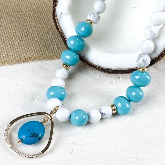 18K Gold Plated Howlite Stone Necklace