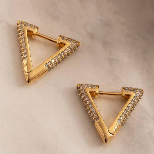 18K Gold Plated Triangle Studded Zirconia Earrings