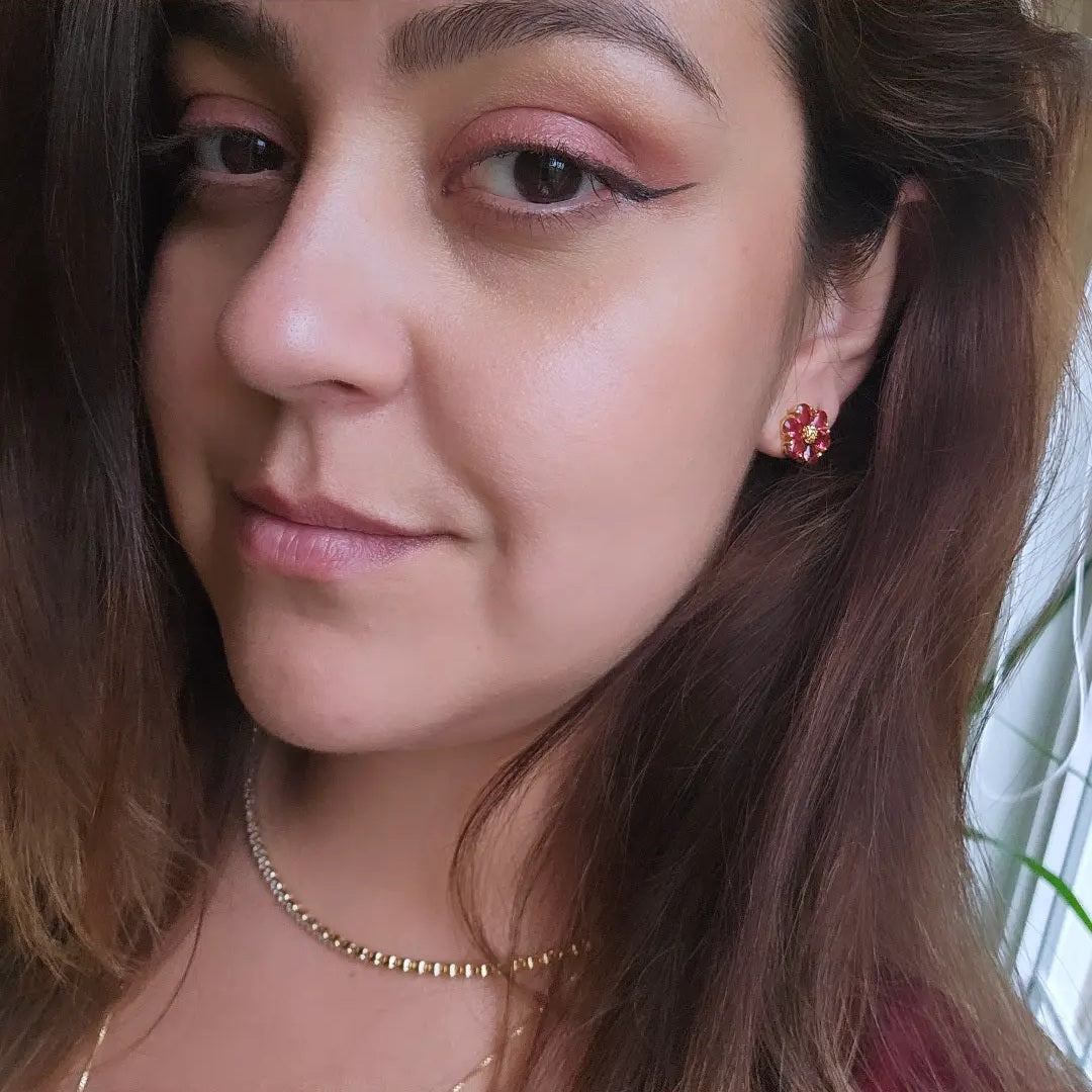 18K Gold Plated Stone Flower Earrings