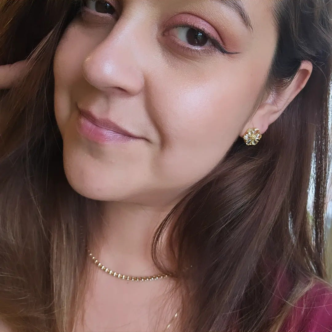 18K Gold Plated Stone Flower Earrings
