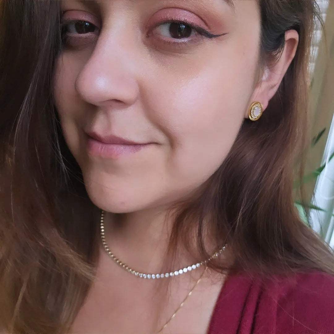 18K Gold Plated Oval Stone Studded Zirconia Earrings
