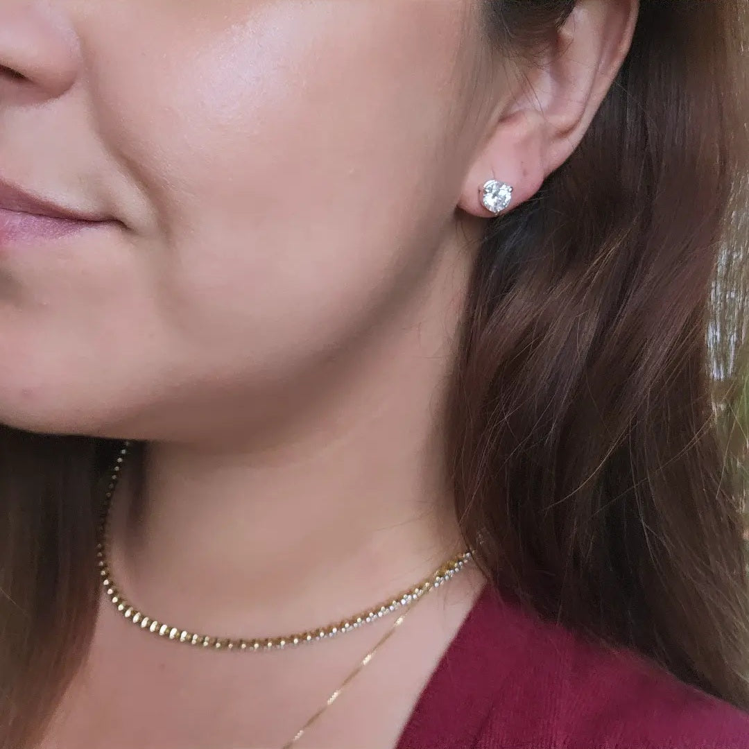 Silver 925 Plated Round Cubic Zirconia Studs Earrings