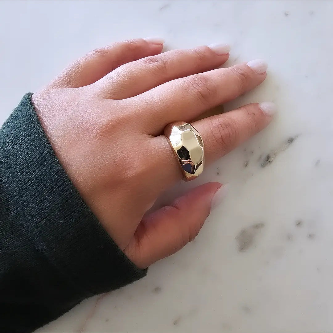 18K Gold Plated Bold Multifaceted Ring