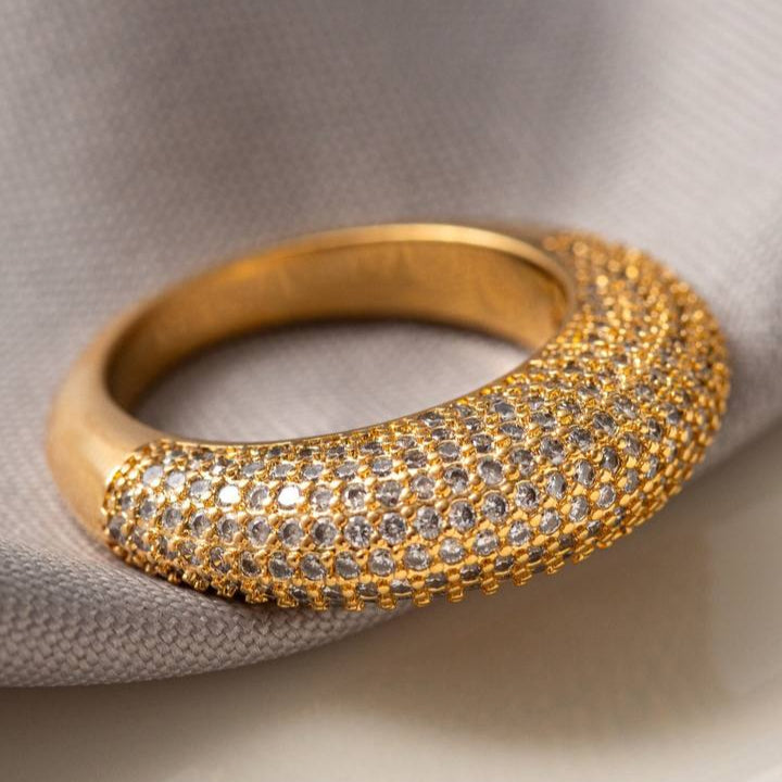 18K Gold Plated Bold Studded Zirconia Ring