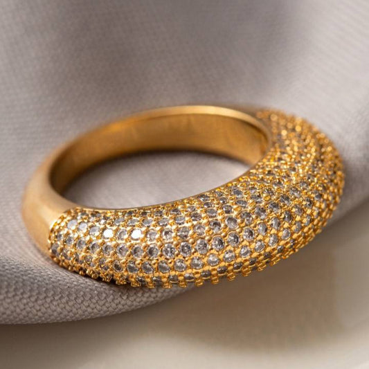 18K Gold Plated Bold Studded Zirconia Ring