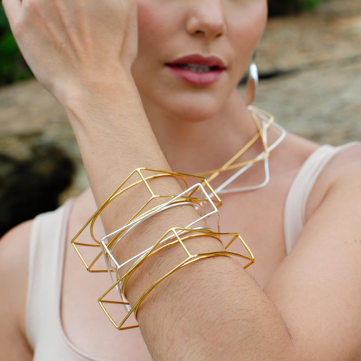 18K Gold Plated Square Bangle Bracelet