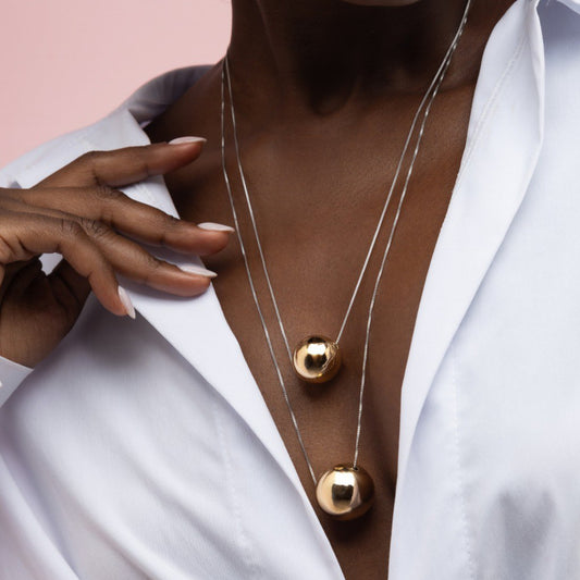 18K Gold Plated Ball and White Rhodium Plated Necklace