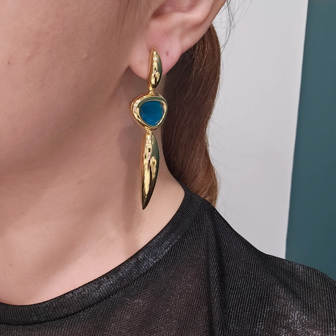 18K Gold Plated Dangling London Topaz Earrings