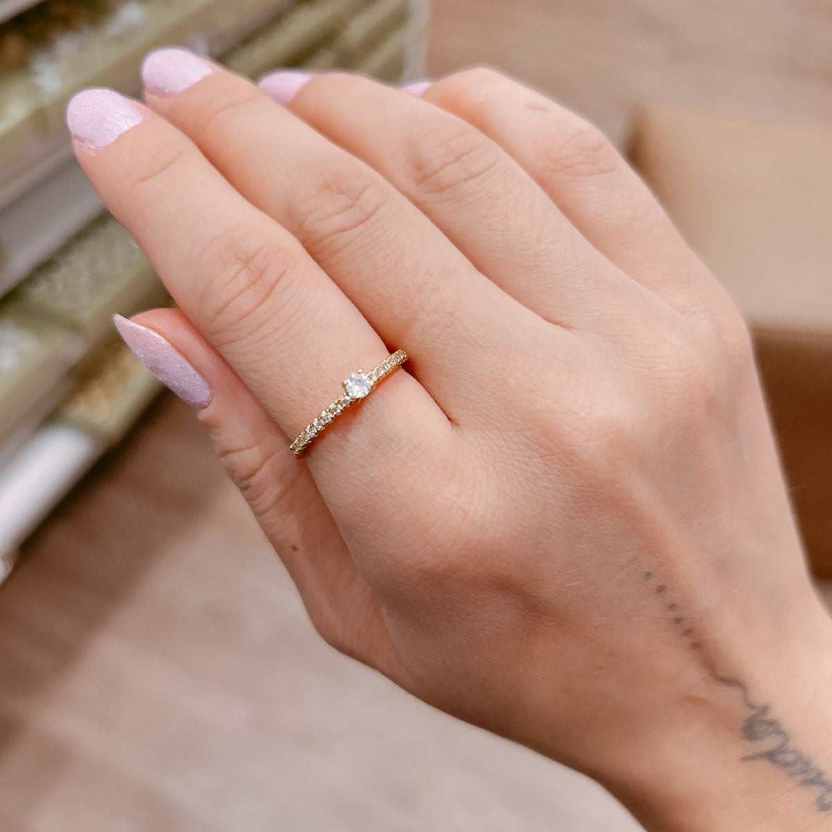 18K Gold Plated Solitaire Zirconia Ring 1.5mm